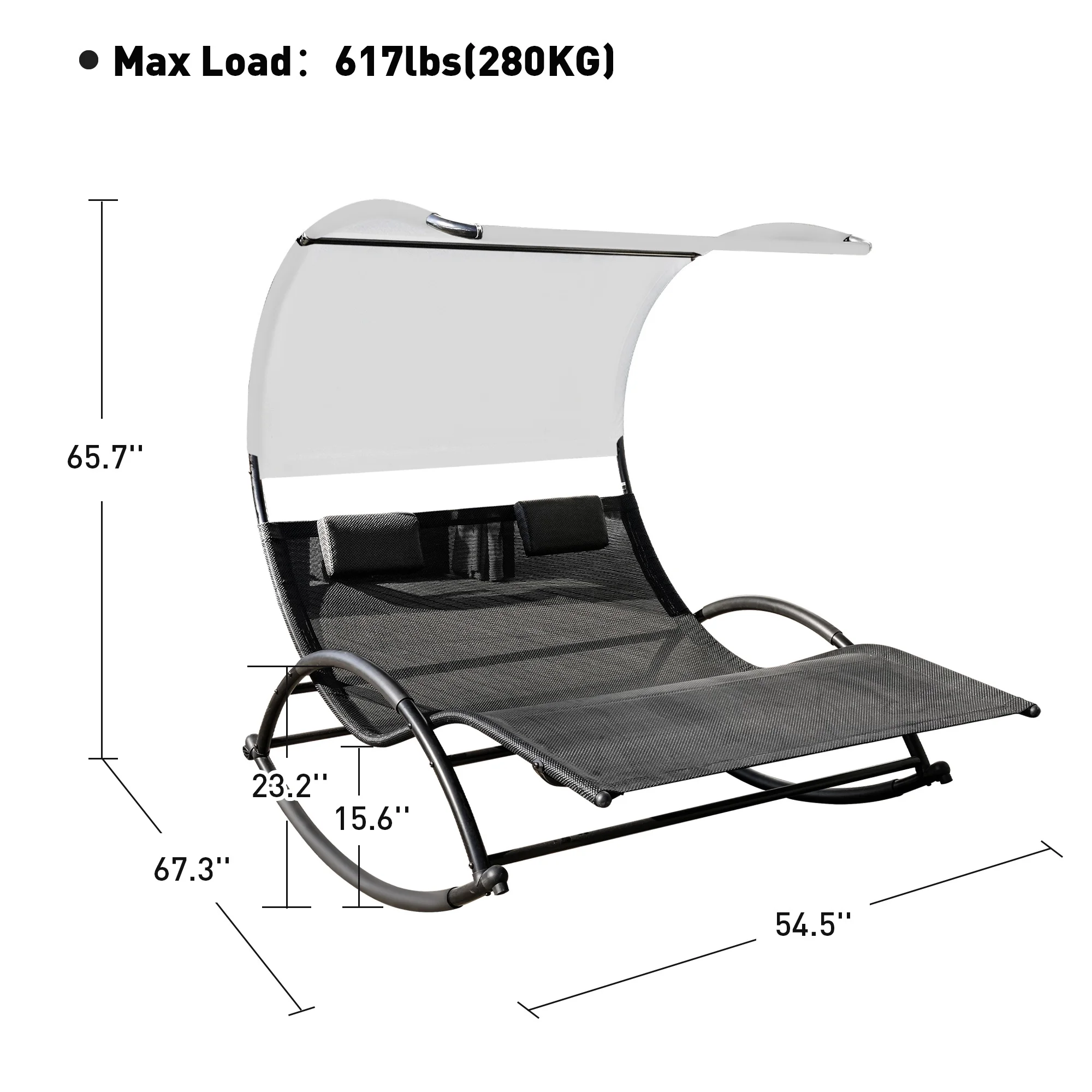 Outdoor Patio Chaise Lounge,Double Sun Lounger with Canopy, Removable Pillows for All Weather for Poolside, Patio, Beach, Yard, Deck