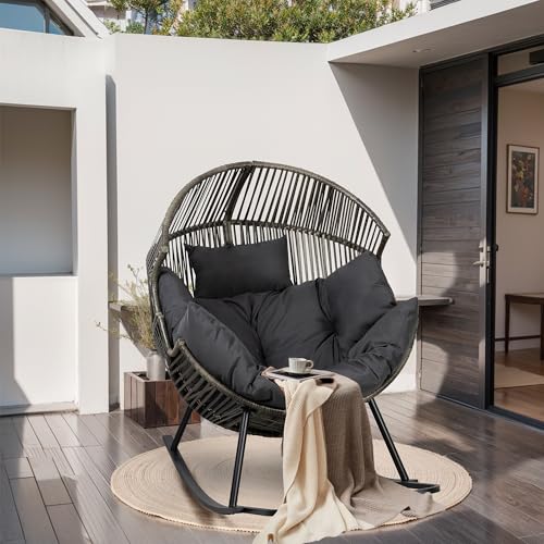 JAMFLY Egg Chair Wicker Outdoor Chairs, Oversized Patio Chair Oversized Lounger Chair with Cushion for Indoor Living Room, Bedroom