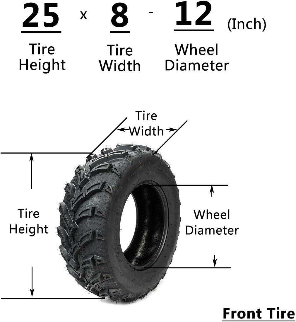 SUNROAD Set of 4 All Terrain ATV UTV Tires 25x8-12 Front & 25x10-12 Rear 6PR Mud