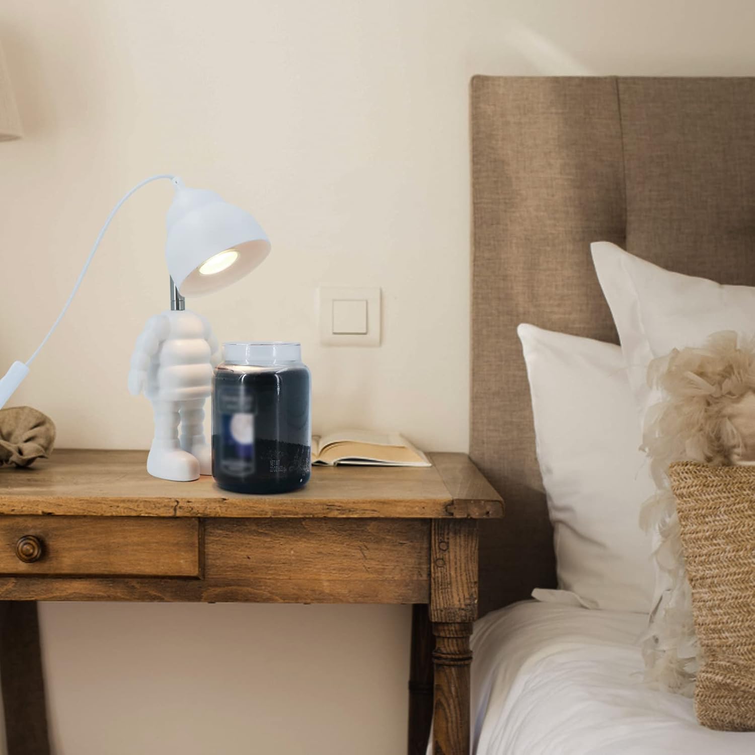 Candle Warmer Table Lamp, No Flame Electric Candle Wax Melting Lamp with 2 Bulbs, Angle Adjustable Top Down Candle Jar Melter for Large Size Yankee