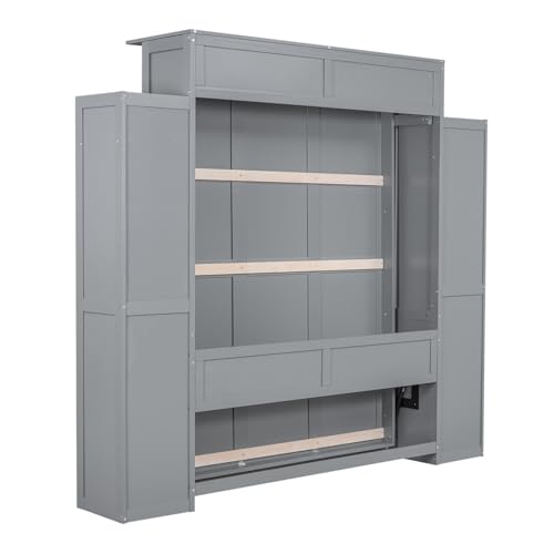 Harper & Bright Designs Queen Size Murphy Bed Wall Bed with Storage Shelves and LED Lights, Space-Saving for Multipurpose Guest Room or Home Office