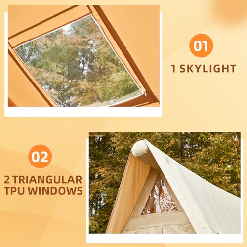 YOLENY Inflatable Tents for Camping, 4/6/8/10/12 Person Tent with TPU Skylight, Mesh Windows, Stove Jack & Pump, Easy Setup 4 Season Glamping Tent