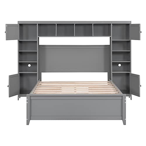 SOFTSEA Full Murphy Bed Wall Beds, Wood White Cabinet Bed 61.5” Foldable Platform Bed with Shelf for Guest Room