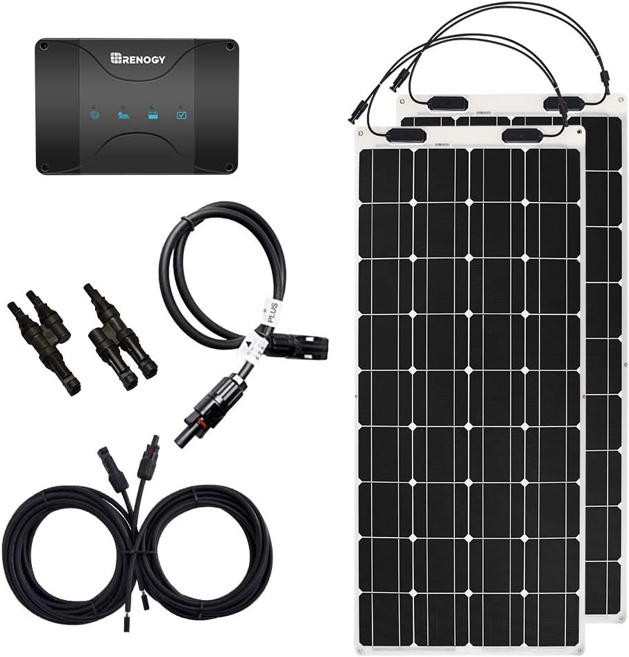 Renogy Flexible Solar Panel 100 Watt 12 Volt Monocrystalline Semi-Flexible Bendable Mono Off-Grid Charger for Marine RV Cabin Van Car Uneven Surfaces