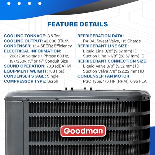 Goodman 13.4 SEER2 1.5-5 Ton Air Conditioner Condenser | GSXN3N Series, Single Stage, Rotary or Scroll Compressor | 18,000-60