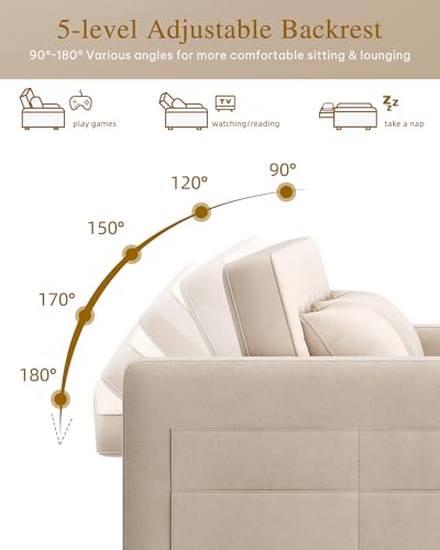 DWVO 55" Convertible Sofa Bed, 3-in-1 Sleeper Sofa with Pull-Out Bed, Linen Futon Couch with Adjustable Backrest and Side Pocket
