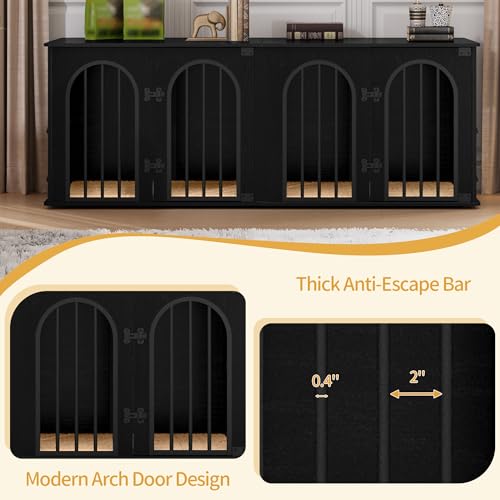71" Dog Crate Furniture for 2 Dogs, Heavy Duty Indoor Dog Kennel TV Stand, XXL Wooden Dog Cage with Divider for Medium Large Dogs