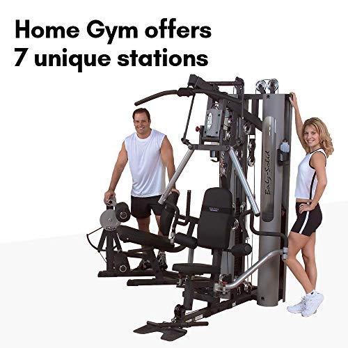 Body-Solid Multi-Station 210lbs Weights Stack Bi-Angular Gym Machine with Leg and Calf Press Attachment, Leg Strength Training Equipment