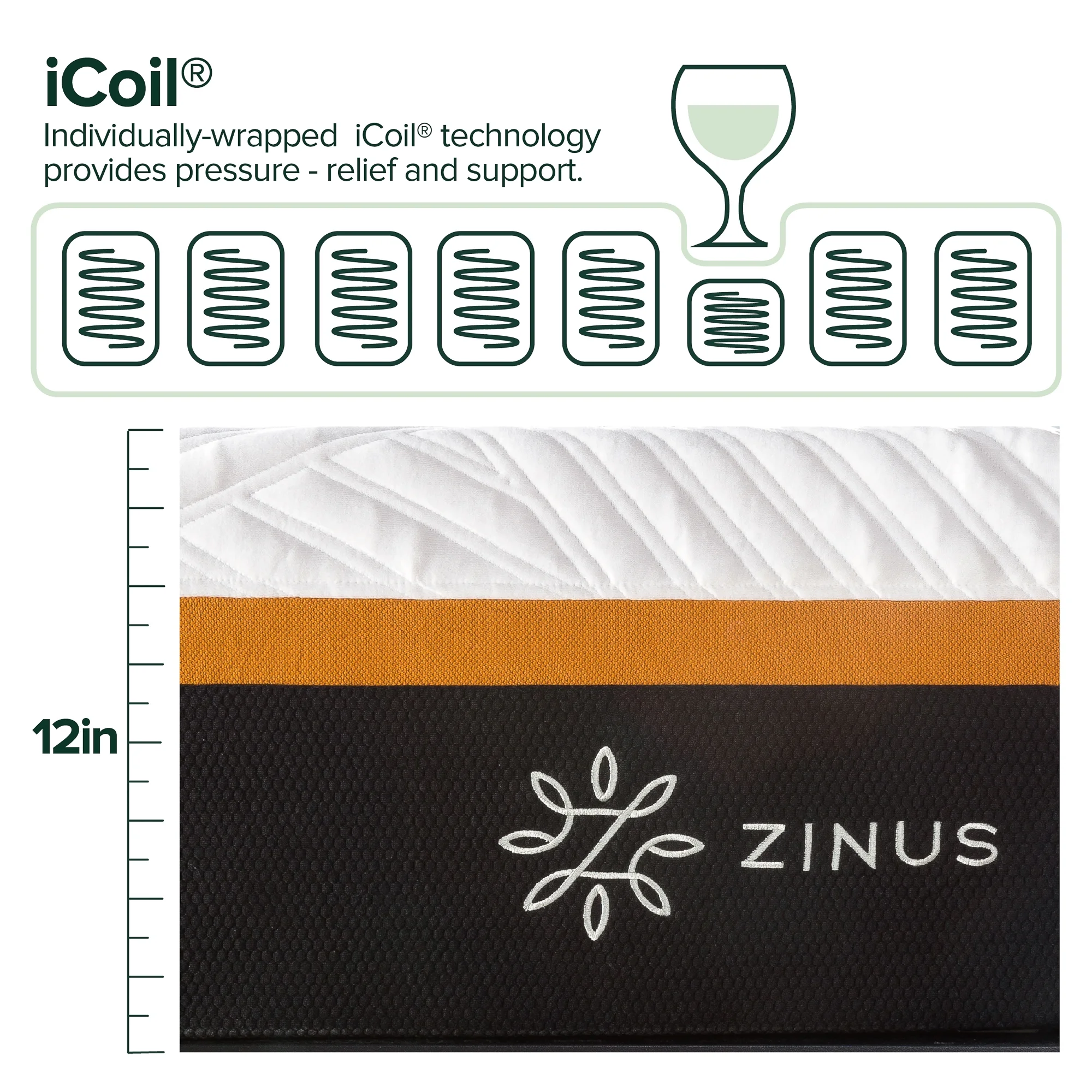 Zinus Cooling Copper ADAPTIVE® 12" Copper Memory Foam Pocket Spring Hybrid Mattress, Twin