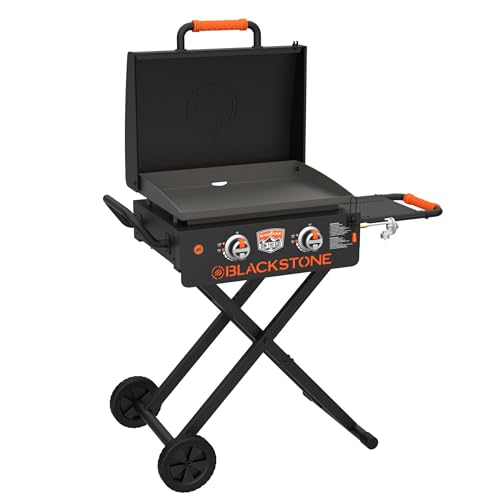 Blackstone 22” On The Go Scissor-Leg Griddle with Two Burners -Stainless Steel Gas Griddle with Hood, Wheels
