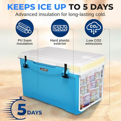 SereneLife Ultra-Tough 45 Quart Rotomolded Cooler Box with Wheels, Holds Upto 56 Cans, Keeps Ice Up to 5 Days