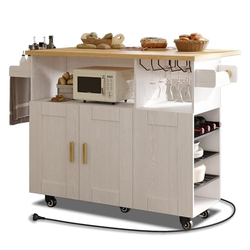 Rolling Mobile Kitchen Island Cart with Desktop Drop Leaf Countertop, Island Table Storage with 5 Wheels