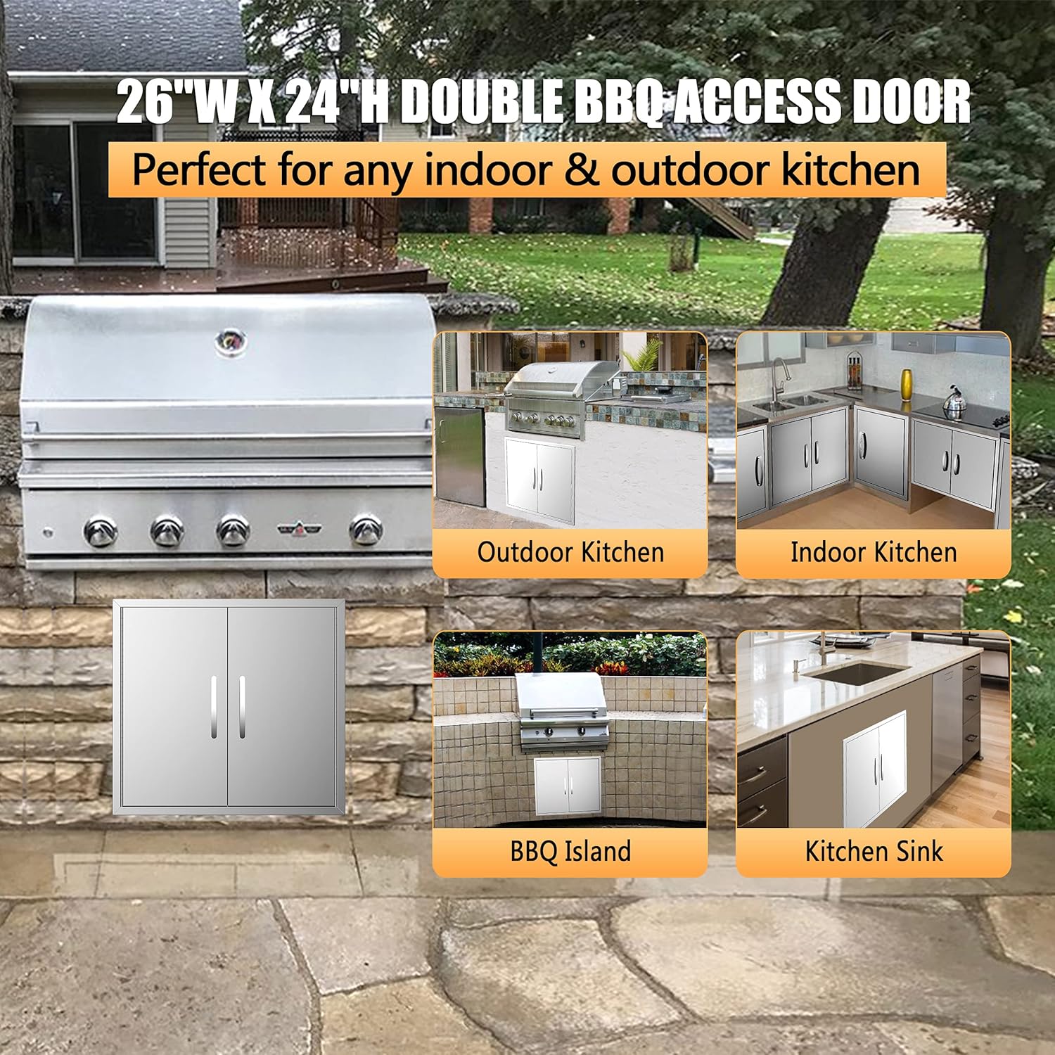 KODOM Outdoor Kitchen Doors 31W x 24H BBQ Double Access Door