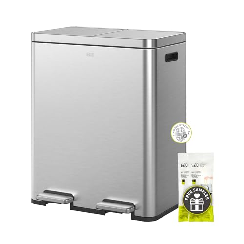 EKO EcoCasa II 36L+24L Dual Trash Can with Recycle Bin, Stainless Steel Garbage Can with Lid, Deodorizer Compartment