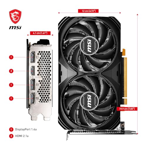 MSI GeForce RTX 4060 Ventus 2X Black 8G OC Gaming Graphics Card - 8GB GDDR6X, PCI Express Gen 4, 128-bit, 3X DP v 1.4a