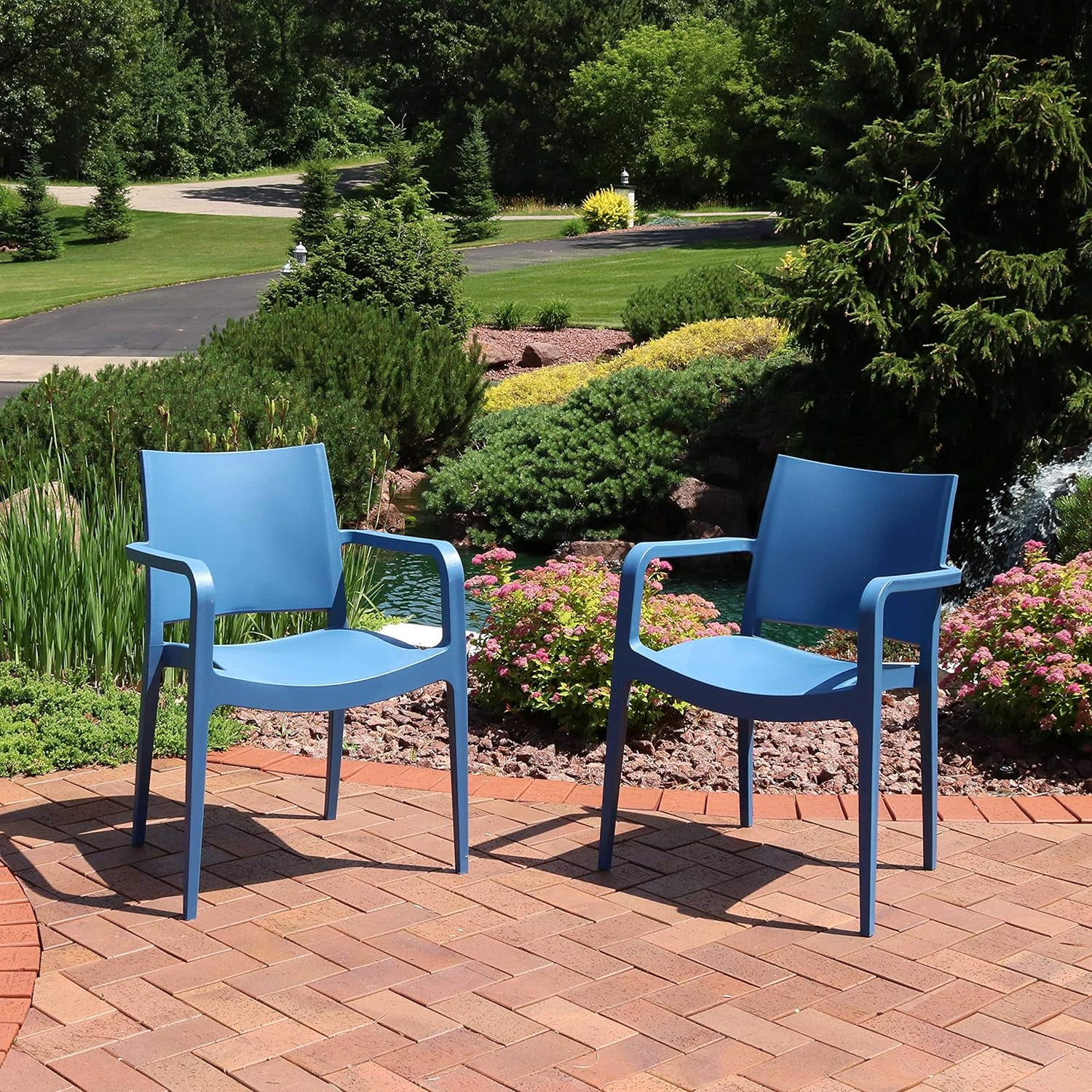 Landon All-Weather Plastic Indoor/Outdoor Dining Armchair - Grade - Sax Blue - 4 Chairs