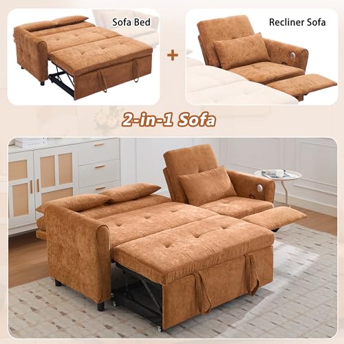 Ball & Cast Convertible Sofa Bed with Reversible Storage Chaise,Linen Sleeper Sofa Couch L Shaped Pull Out Couch Bed