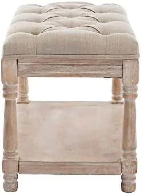Entryway Bench Tufted Shoe Rack Bench Black Wood Window Bench for Hallway Entrance Bedroom Corner  Beige