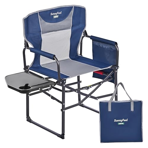 SUNNYFEEL Oversized Camping Directors Chair 2 Pack, Portable Folding Lawn Chairs for Adults Heavy Duty with Side Table,Pocket for Beach, Fishing