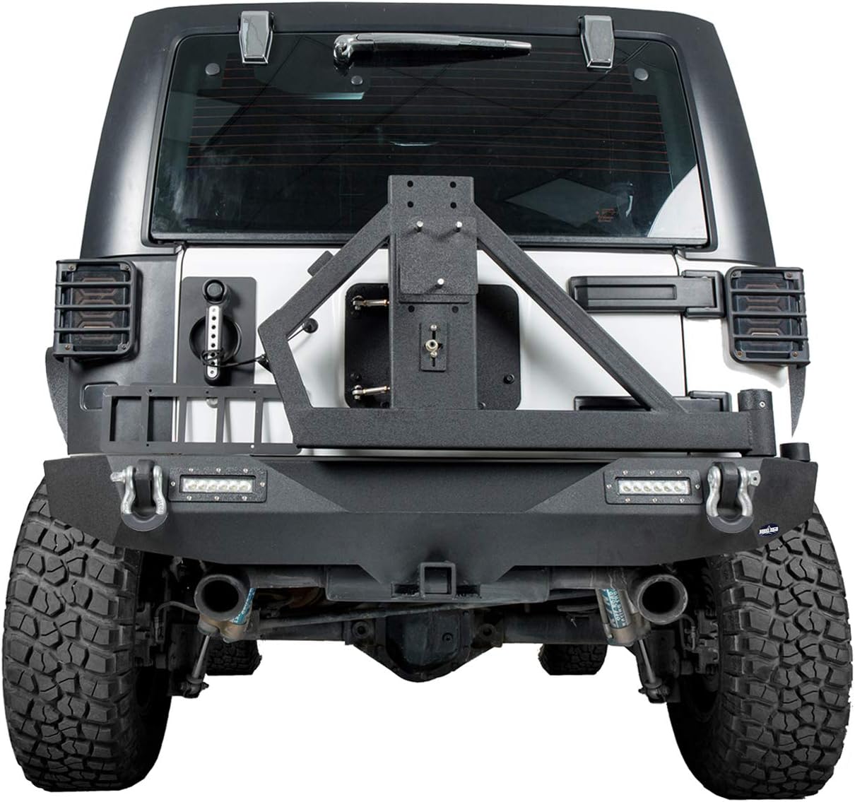 V8 GOD JK Front Bumper + Wrangler Rear Bumper w/Spare Tire Carrier Kit Compatible with Jeep Wrangler JK & Unlimited 2007-2018 - Textured Steel