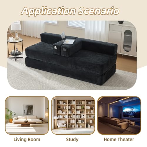 Convertible Sleeper Sofa Bed with Cylindrical Pillow, Corduroy Folding Mattress Couch with Fixed-Shape Frame