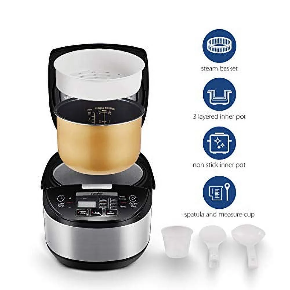 COMFEE' 5.2Qt Asian Style Programmable All-in-1 Multi Cooker, Rice Cooker, Slow Cooker, Steamer, Saute, Yogurt Maker