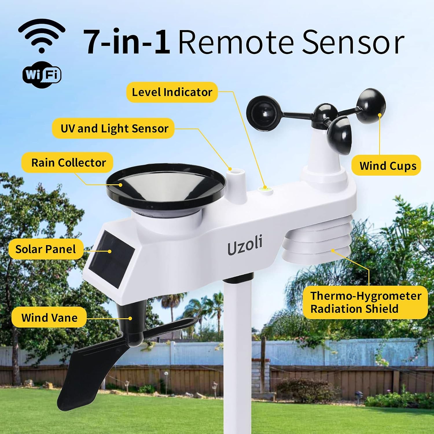 Uzoli Professional Weather Stations Wireless Indoor Outdoor Thermometer Hygrometer with WiFi Large 10 LCD Display Weather Station, Rain Gauge
