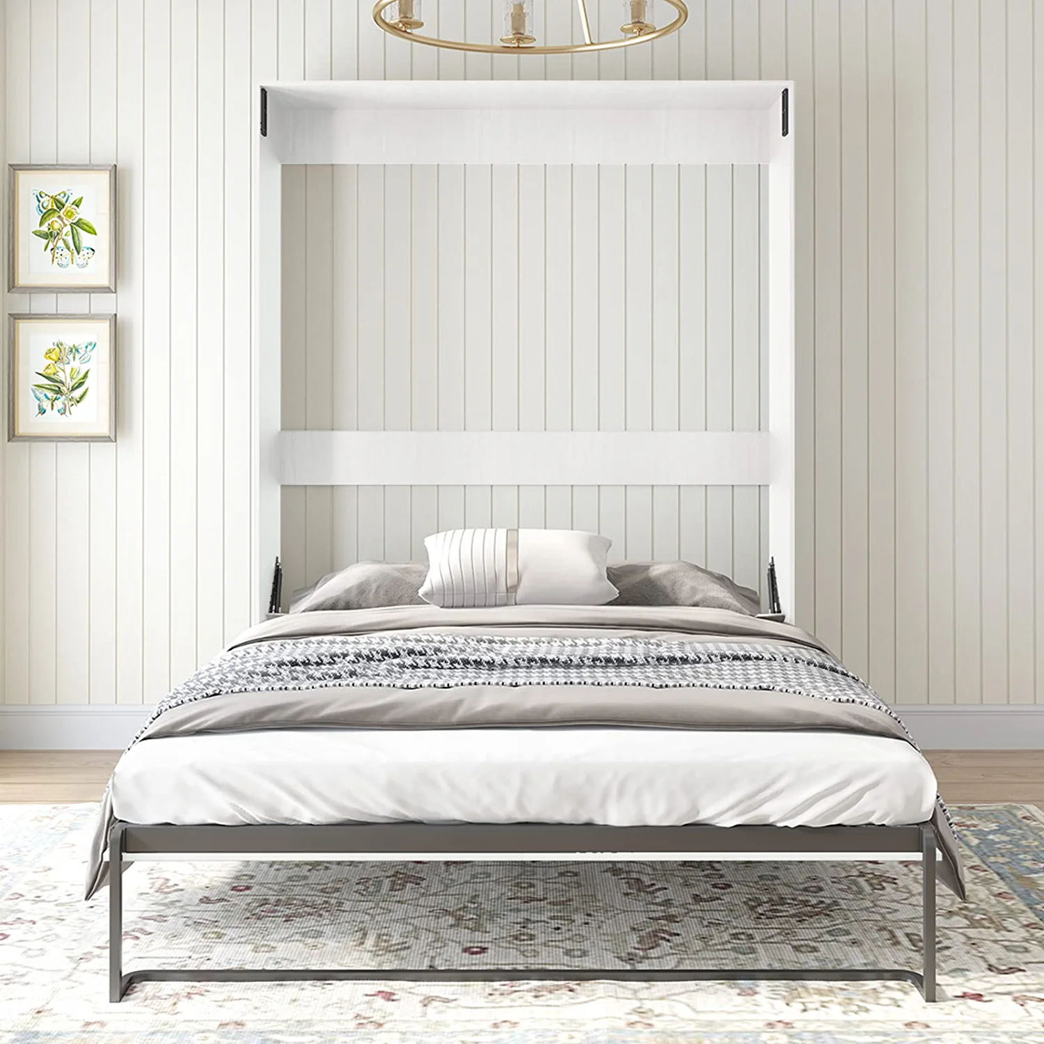 Mjkone Murphy Bed with Wardrobe, Folding Wall Bed for Bedroom, Fold Up Murphy Bed Cabinet, Queen Murphy Chest Bed Can Be Folded into a Cabinet