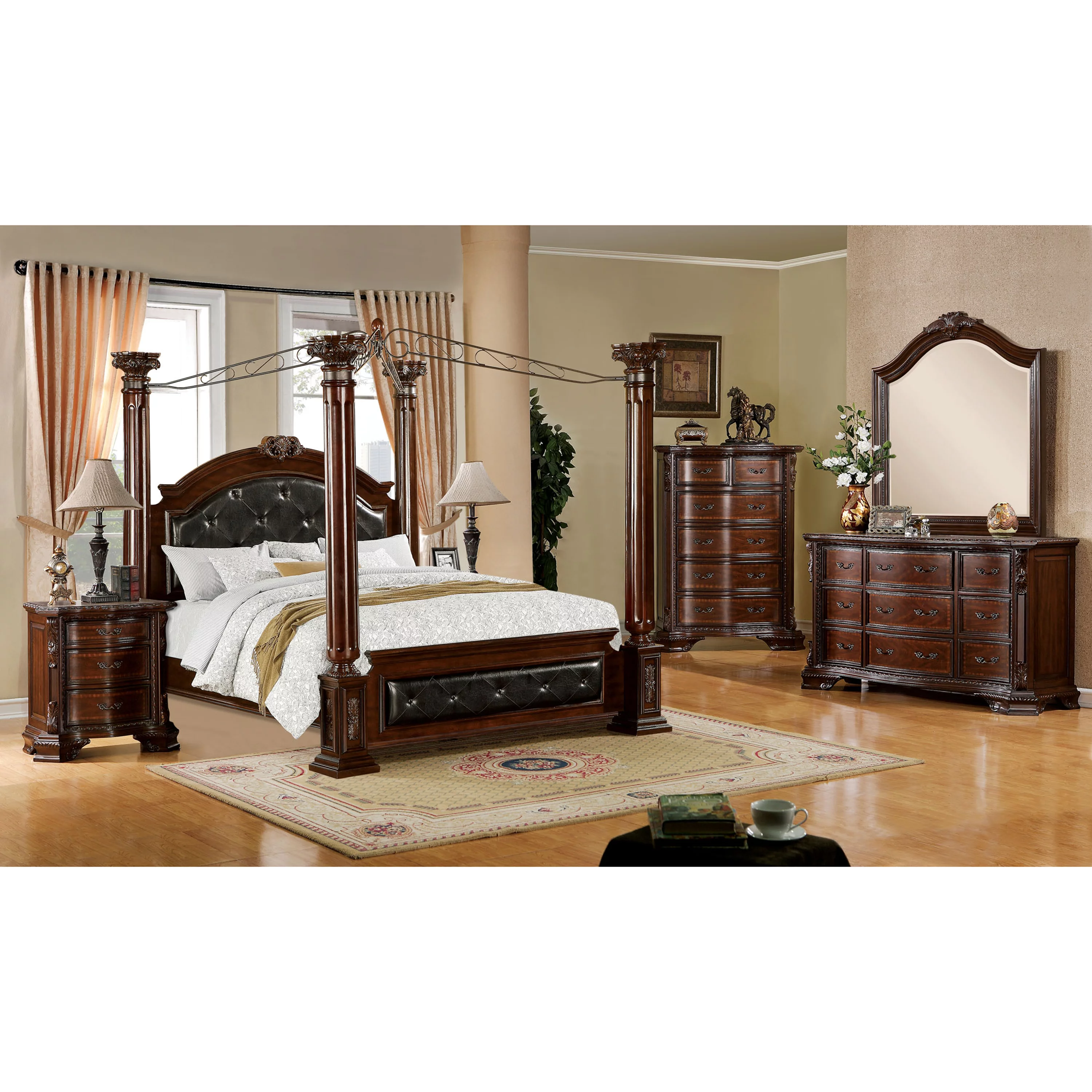 Furniture of America Arthur Canopy Bed, Queen, Brown Cherry