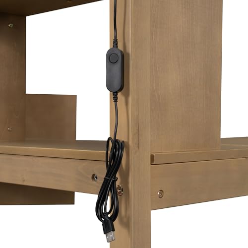 Gaming Bed with Desk,Wardrobe,Ample Storage Space,and RGB LED Light, Full Size Wood Loft Bed for Kids Bedroom (Cloud Blue/K)