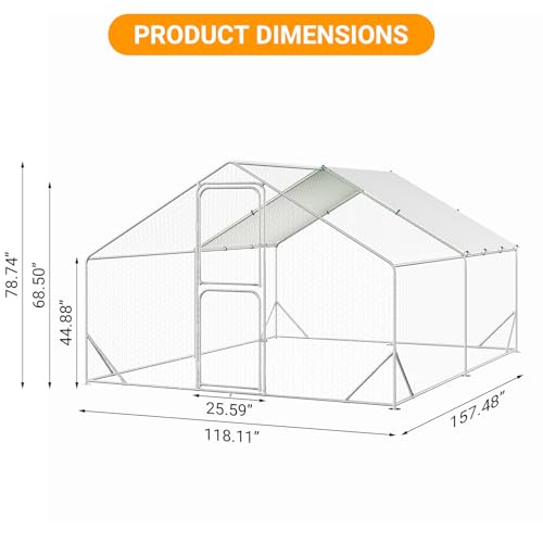 Large Metal Chicken Coop for 12-20 Chickens, Walk in Chicken Coop with Cover, Heavy Duty Poultry Cage for Chicken Run