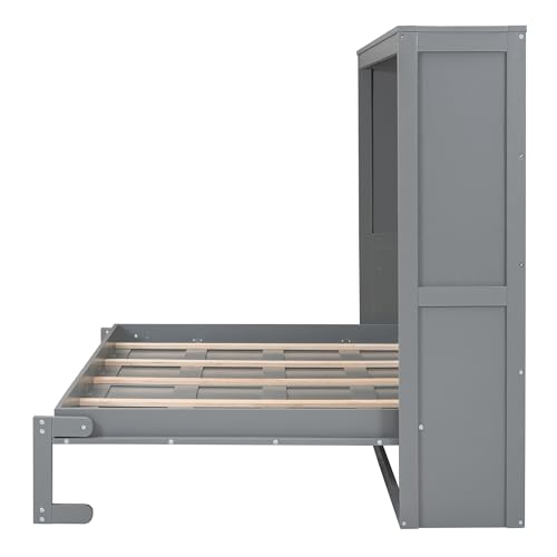 Harper & Bright Designs Full Size Murphy Bed Wall Bed with Storage Cabinets, Space-Saving for Multipurpose Guest Room Bedroom or Home Office, Gray