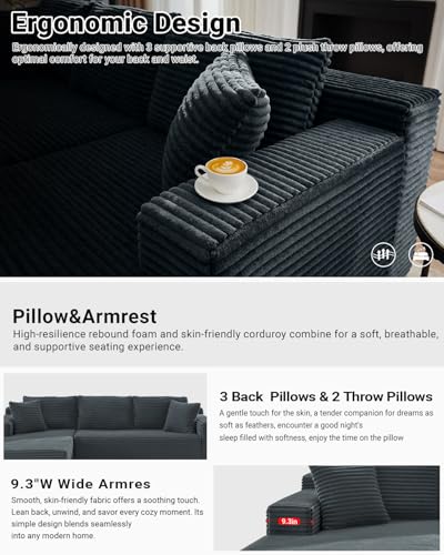 105 Inch Cloud Sectional Couch,Modern Modular Sectional Sofa with Deep Seat,Corduroy Boneless Couches with L-Shape Chaise for Living Room Bedroom