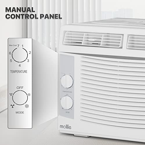 mollie 5,000 BTU Window Air Conditioner with Mechanical Controls and easy-to-Clean Washable Filter, Cool up to 150 Sq. Ft. For Bedrooms Guest Rooms