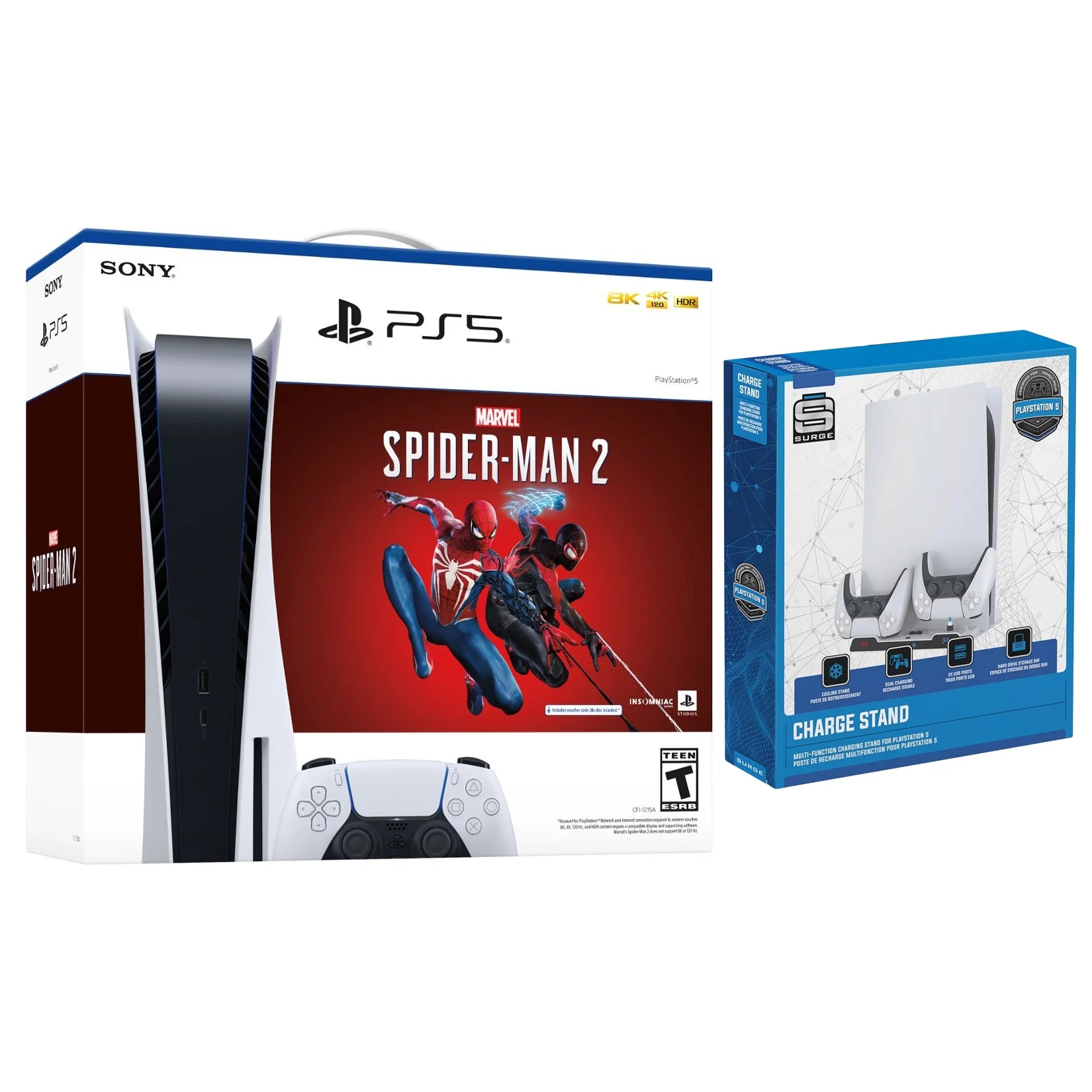 Sony PlayStation 5 Disc Marvel&rsquo;s Spider-Man 2 Bundle with Surge Charging Stand For PlayStation 5 with Dual Controller Chargers