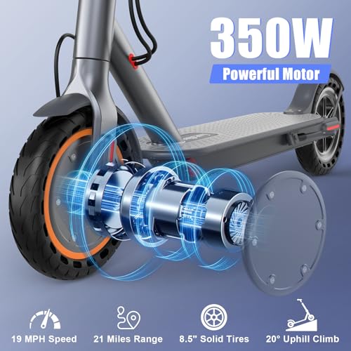 Electric Scooter, Folding E Scooter for Adults with Seat, 350W Motor, 8.5" Tire, 19MPH