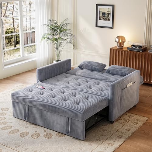 Sofa Bed, Loveseat 3-in-1 Sleeper Sofa with Pull Out Bed, Pockets and USB