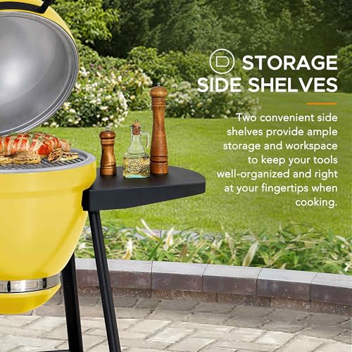 Sunjoy Charcoal Grill 20-Inch Kamado Grill with Pizza Stone, Ultimate Outdoor BBQ Egg Grill and Smoker with Wheels, Navy