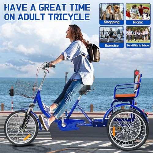 MOOITZ Adult Tricycle, 20 Inch 3-Wheel Bikes, Trike for Adults with Seat, Low Step-Through Cruiser Bike with Front and Rear Baskets
