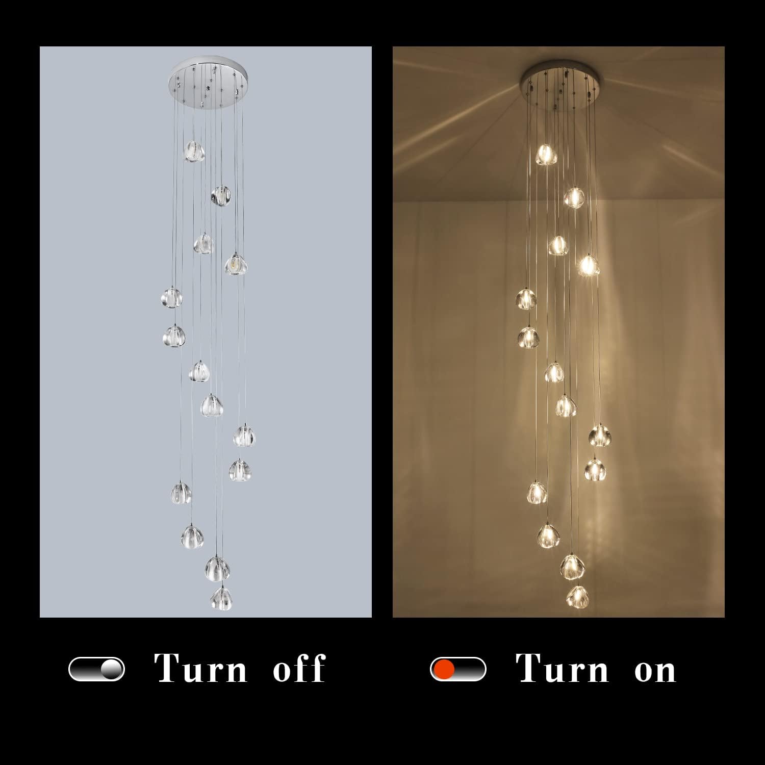 Modern Crystal Chandelier High Ceiling Long Raindrop Ceiling Light 7-Lights Large Foyer Chandelier for Staircase Living Room Entryway G4 Bulb H98.4 x