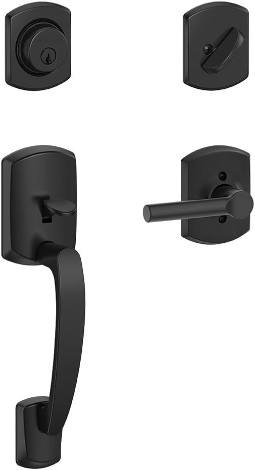 SCHLAGE Greenwich Single Cylinder Handleset and Broadway Lever, Matte Black (F60 GRW 622 BRW GRW)