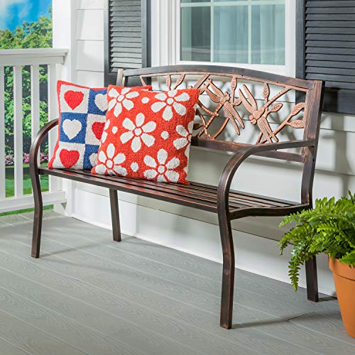 Evergreen Garden Sunflower Garden Bench Outdoors & Indoors | Cast Iron Metal Patio Bench | Outdoor Seating Furniture | Seats for Park, Porch, Deck