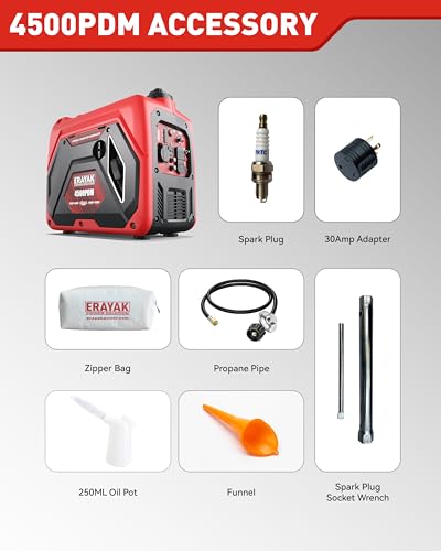 ERAYAK 4500W Dual-Fuel Portable Inverter Generator for Home Use, Camping Outdoor, 30A RV Ready, Auto Switch, Gas and Propane Powered, EPA, CO Sensor