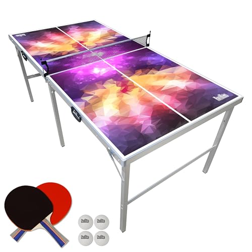 PartyLife 6 ft x 3 ft Ping Pong Table Tennis Table | Mid-Size Portable Folding Indoor Outdoor Ping Pong Table Tennis Table w/Optional LED Lights |