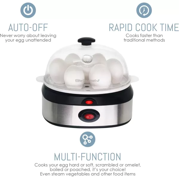 Egg Cookers EGC-207 Easy Electric 7 Egg Capacity Cooker, No Alarm, Non-stick Omelet Maker, Scrambled, Soft, Medium, Hard Boiled with Auto Shut-Off