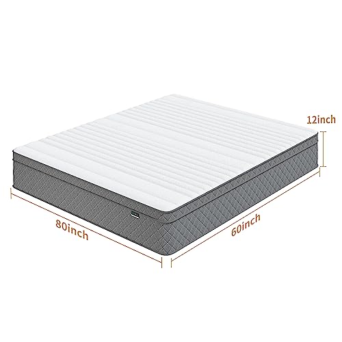 Full Mattress, 12 Inch Full Size Mattress with Cooling-Gel Memory Foam &Pocket Spring Hybrid, CertiPUR-US Certified, Medium Firm