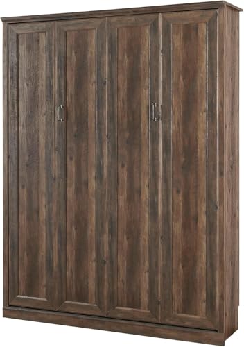 MERITLINE Queen Size Murphy Bed with Storage Bookcase Shelves,Cabinet and Charging Station,Wood Folding White Murphy Wall Bed