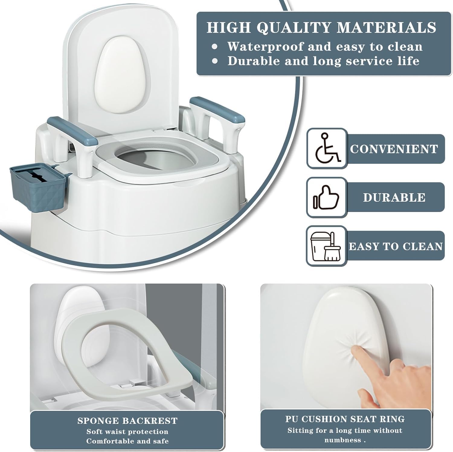 Bedside Commode Upgraded Safety Commode Toiletfor Elderly and Disabled with Detachable Armrests Height Adjustable Indoor Outdoor Commode for Elderly