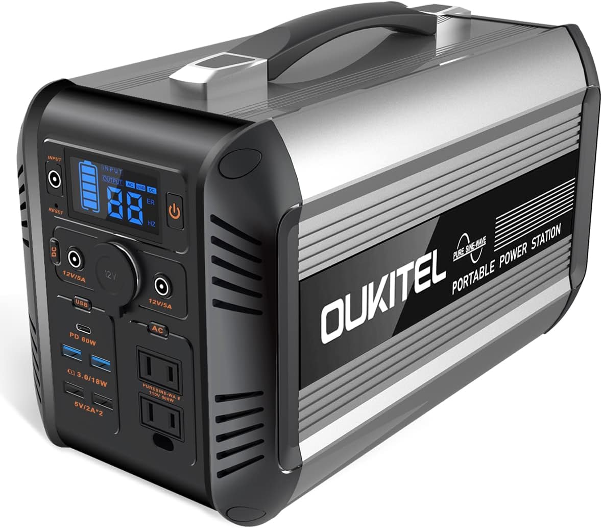 OUKITEL CN505 Portable Power Station ,615Wh/192000mAH LiFePO4 Battery with 500W 2x Pure Sine Wave AC Outlet/QC/USB-C