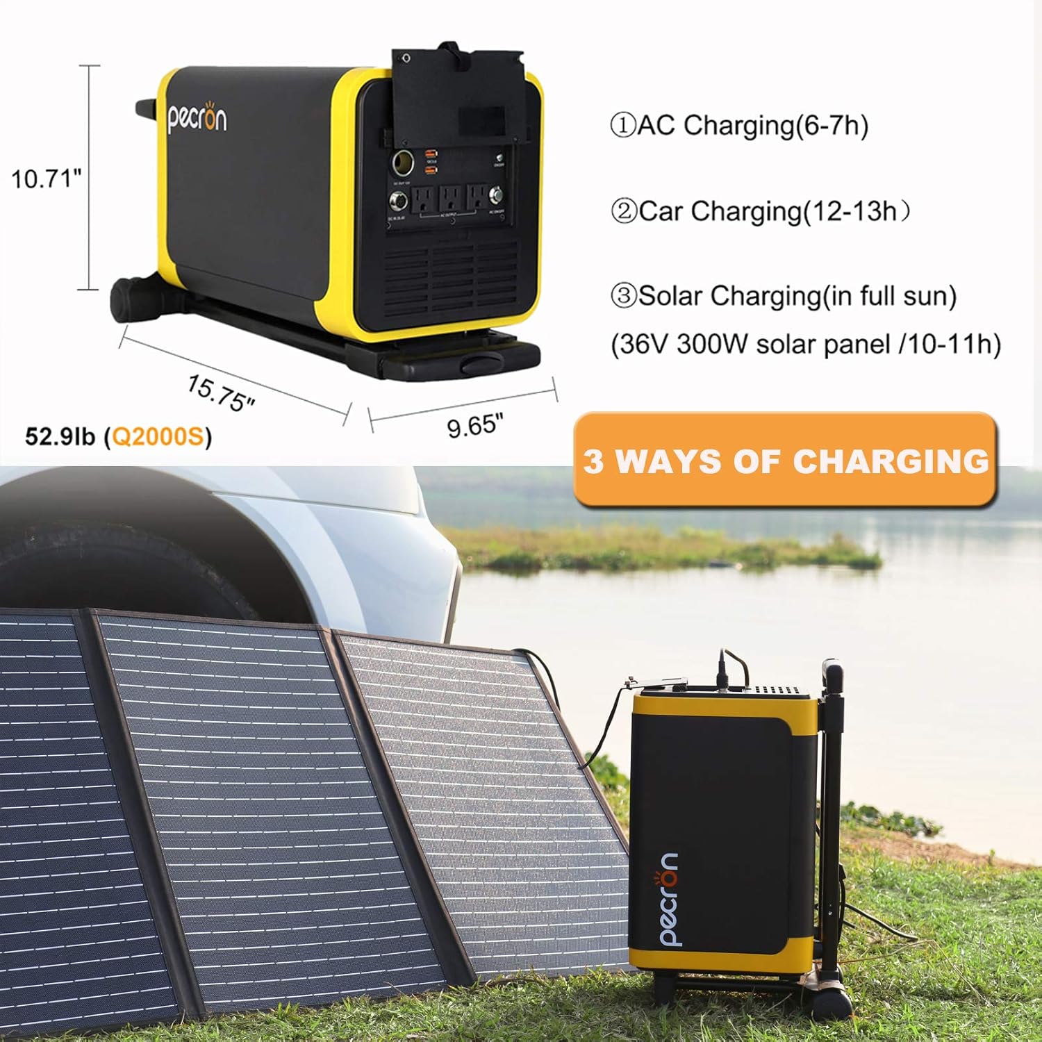pecron Portable Power Station 2000W/1886Wh Q2000S Solar Generator with 110V AC Outlets